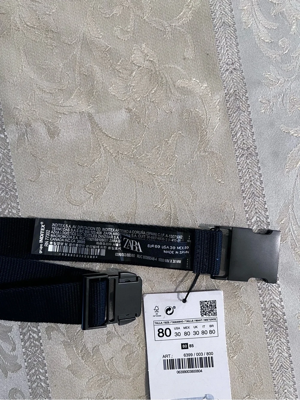 New  ZARA Women’s Sz 30 Black Canvas Harness Belt Black Metal Buckle Closure